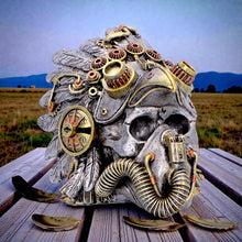 Load image into Gallery viewer, Steampunk Indian Skull Ornament Mechanical Feather Headdress Gothic Decor