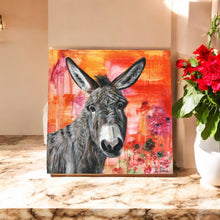 Load image into Gallery viewer, Dave the Donkey Ceramic Art Tile by Pankhurst Gallery 20x20 cm – Wall Decor, Boxed & Ready to Hang