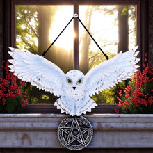 Laden Sie das Bild in den Galerie-Viewer, Mystical Snowy Owl Hanging Pagan Pentacle Talisman Wiccan Witchcraft Wall Art