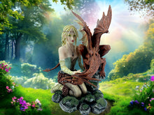 Load image into Gallery viewer, Mystic Guardian Fairy and Dragon Statue - Enchanted Forest Resin Sculpture, Fantasy Collectible Figurine, Trendy Home Accent-OsirisTradingUK