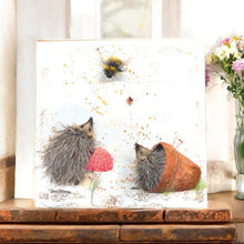 Load image into Gallery viewer, Brillo Barb & Bumble Ceramic Art Tile by Bree Merryn - 20x20 cm | Ready to Hang | Beautiful Hedgehog and Bee Design