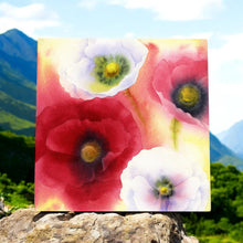 Load image into Gallery viewer, Four Poppies Ceramic Art Tile 20x20cm Wall Decor | Ready to Hang | Floral Artwork