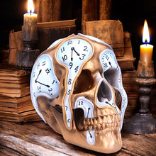 Laden Sie das Bild in den Galerie-Viewer, Time Goes By Gothic Clock Skull Ornament 17.5cm Unique Resin Art Figurine Decor