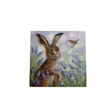 Load image into Gallery viewer, LAVENDER HARE Ceramic Art Tile by Judith Yates 20x20cm – Handcrafted, Wall Art Decor, Animal Lover Gift, Ready to Hang with Gift Box