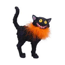Load image into Gallery viewer, Furdinand Black Cat Figurine with Orange Feather Boa – 23cm Quirky Halloween Decor