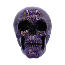 Laden Sie das Bild in den Galerie-Viewer, Gothic Indigo Skull Ornament Fantasy Figurine with Gold Patterns Romantic Art Decor Statue
