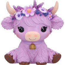 Load image into Gallery viewer, Moo Crew Hyacinth Purple Flower Cow Figurine Cute Farmhouse Ornament Decor
