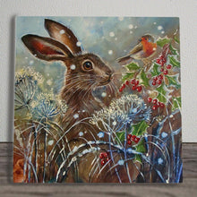 Load image into Gallery viewer, Holly Berry Hare Ceramic Art Tile by Judith Yates - 20X20 cm
