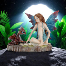 Laden Sie das Bild in den Galerie-Viewer, Fantasy Fairy with Red Dragon Figure | Blue Winged Fairy Statue | Gothic Mythical Resin Art 15cm