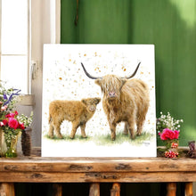 Load image into Gallery viewer, Happy Highlands Ceramic Art Tile by Bree Merryn 20x20cm - Wall Ready - Highland Cow & Calf