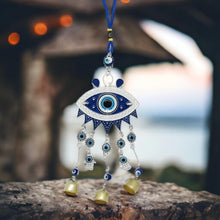 Load image into Gallery viewer, Evil Eye Wind Chime for Protection - Blue Beaded Metal Hanging Decor - 34cm Harmonic Bells - Spiritual Guard and Home Charm