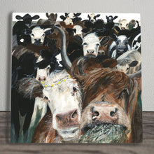 Load image into Gallery viewer, Cow Crowd Ceramic Art Tile by Pankhurst Gallery | 20x20 cm | Wall Hanging | Decorative Ceramic Tile | Boxed
