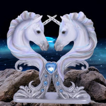 Load image into Gallery viewer, Twin Unicorn Hearts Statue - Elegant Hand-Painted Resin Fantasy Decor - 20.5 cm