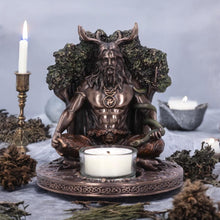 Laden Sie das Bild in den Galerie-Viewer, Cernunnos Celtic God Bronze Tealight Holder | Pagan Decor | Handcrafted Resin 13.5cm