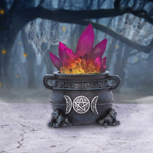 Load image into Gallery viewer, LED Quartz Crystal Cauldron Ornament | Wiccan Pentacle Resin Decor | Light-Up 12cm