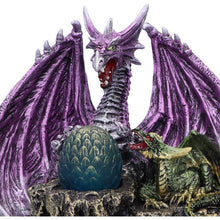 Load image into Gallery viewer, The Arrival Dragon Figurine 17.5cm Mystical Purple and Green Dragon with Blue Egg Hand-Painted