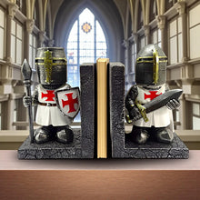Laden Sie das Bild in den Galerie-Viewer, Templar Knight Bookend Set Medieval Warrior Crusader Gothic Library Decor