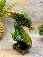 Laden Sie das Bild in den Galerie-Viewer, Dragon Bust on Plinth | Majestic Sculpture | Mythical Home Décor | Fantasy Tabletop Artwork | 16.5x12cm-OsirisTradingUK