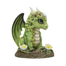 Load image into Gallery viewer, Green Baby Dragon Figurine 11.5cm – Cute Resin Fantasy Ornament with Flowers
