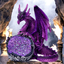 Laden Sie das Bild in den Galerie-Viewer, Mystical Purple Dragon Figurine with Glitter Geode Fantasy Ornament Collectors Gift
