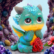 Load image into Gallery viewer, Cinders Mini Dragon Statue Whimsical Mythical Creature Rose Shelf Display Art