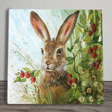 Load image into Gallery viewer, BLACKBERRY HARE Ceramic Art Tile by Judith Yates 20x20 cm | Wall-Ready Decor | Exquisite Gift in Box"