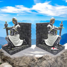 Load image into Gallery viewer, Templar Knight Bookends – Gothic Warrior Figurine Pair – Decorative Book Holder