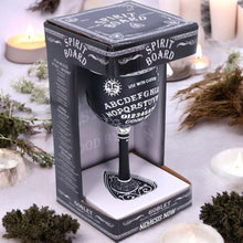 Load image into Gallery viewer, Black & White Spirit Board Goblet Glass | Gothic Planchette Stem Design | Gift Boxed