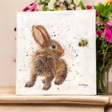Load image into Gallery viewer, BINKY & BUMBLE Ceramic Art Tile by Bree Merryn | 20x20 cm Wall Art | Cute Rabbit & Bumblebee | Ready to Hang