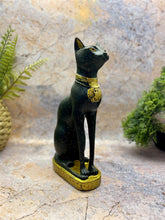Load image into Gallery viewer, Regal Egyptian Bastet Cat Figurine, 24cm Resin Statue with Hieroglyphics, Ancient Egypt Goddess, Protective Home Ornament, Black and Gold Bast Decor-OsirisTradingUK