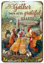 Laden Sie das Bild in den Galerie-Viewer, Farmhouse Rooster Chicken Metal Wall Sign Rustic Plaque Grateful Hearts 30x20cm