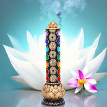Load image into Gallery viewer, Chakra Totem Incense Burner 31cm - Multicolored Lotus Design, Resin Aromatherapy Holder, Hand-Painted