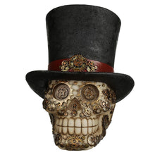Laden Sie das Bild in den Galerie-Viewer, Steampunk Skull Ornament Top Hat Fantasy Figurine Gothic Gear Design 16cm
