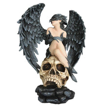 Laden Sie das Bild in den Galerie-Viewer, Gothic Winged Bird Masked Raven Angel Figurine on Skull Dark Fantasy Sculpture