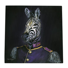 Load image into Gallery viewer, DAPPER ZEBEDEE Ceramic Art Tile by Bree Merryn - Animal Wall Decor - Zebra Portrait - Ready to Hang - 20 x 20 cm