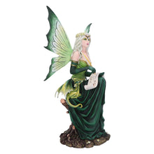 Load image into Gallery viewer, Enchanting 49.5cm Green Fairy Figurine with Dragon - Hand-Painted Fantasy Resin Sculpture