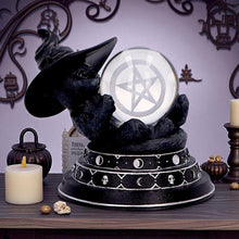 Laden Sie das Bild in den Galerie-Viewer, Witch's Familiar Cat Figurine Crystal Ball Gothic Wiccan Ornament Pagan Occult Art