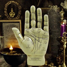 Load image into Gallery viewer, Palmistry Hand Sculpture with Guide - Resin Fortune Telling Decor, Mystical Occult Palm Reading Tool, Astrology Gift