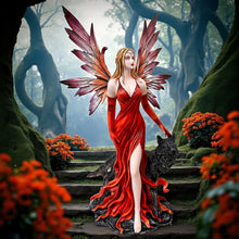 Laden Sie das Bild in den Galerie-Viewer, Fantasy Gothic Fairy with Wolf Figurine Wiccan Statue Mythical Collectible Sculpture