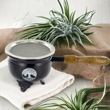 Laden Sie das Bild in den Galerie-Viewer, Tree of Life Incense Burner with Wooden Handle - Artisanal Metal & Wood Incense Holder for Meditation and Rituals-OsirisTradingUK