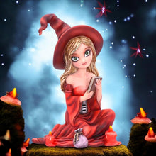 Load image into Gallery viewer, Rina Witch Figurine 15cm | Cute Witch Statue with Book and Candles | Fantasy Decor