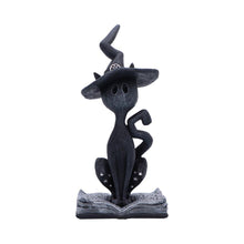 Laden Sie das Bild in den Galerie-Viewer, Mystical Gothic Black Cat Figurine on Open Spell Book Wiccan Altar Decor