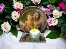 Load image into Gallery viewer, Sacred Saint Joseph and Child Jesus Glass Votive Candle Holder - Devotional Christian Altar Piece for Prayer and Reflection-OsirisTradingUK