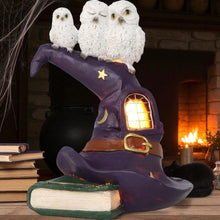 Laden Sie das Bild in den Galerie-Viewer, Magical Owl Witch Hat LED Ornament Wiccan Altar Figurine Spooky Halloween