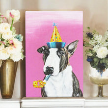 Load image into Gallery viewer, Party Animal Bull Terrier Dog Ceramic Art Tile by Victoria Coleman 20x30cm Wall Decor Ready to Hang