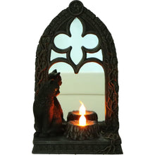 Load image into Gallery viewer, Magic Mirror Cat Figurine – 21cm Gothic Mirror with Cat and Candle Decor