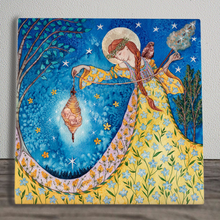 Laden Sie das Bild in den Galerie-Viewer, Goddess Frigg Birth Ceramic Art Tile by Wendy Andrew – 20x20 cm Wall Hanging – Mystical Norse Mythology Decor