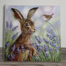 Load image into Gallery viewer, LAVENDER HARE Ceramic Art Tile by Judith Yates 20x20cm – Handcrafted, Wall Art Decor, Animal Lover Gift, Ready to Hang with Gift Box