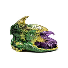 Load image into Gallery viewer, Majestic Dragon Family Figurine - Green & Purple Resin Statue Fantasy Decor