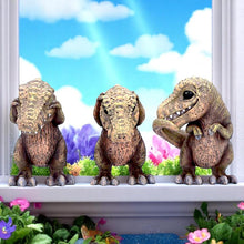 Load image into Gallery viewer, Three Wise T-Rex Dinosaur Figurines Set See No, Speak No, Hear No Evil Figurines